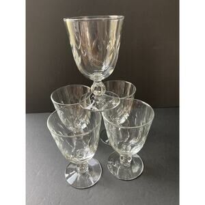 VINTAGE CUT GLASS CRYSTAL RAIN DROP CLEAR WINE GOBLET SET 5 STEMWARE BARWARE